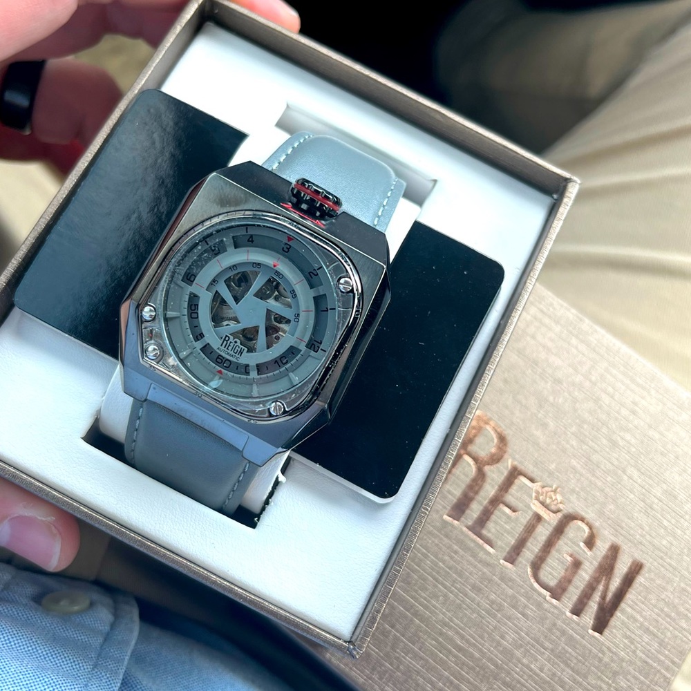 Reign Asher Automatic Sapphire Crystal Leather-Band Watch
